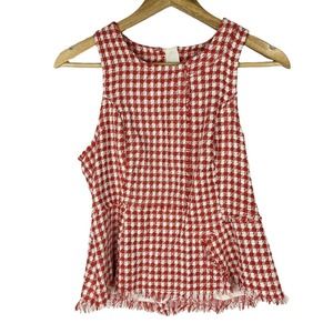 Anthropologie Maeve Sz 8 Red White Checkered Houndstooth Peplum Sleeveless Top